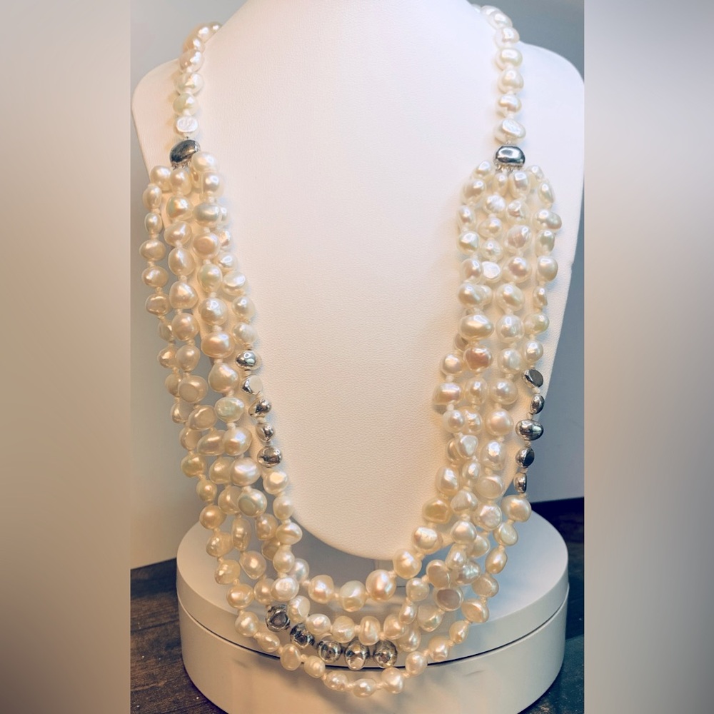 Silpada Vintage Sterling Silver & Pearl LAYER CAKE 4-Strand HandKnotted Necklace